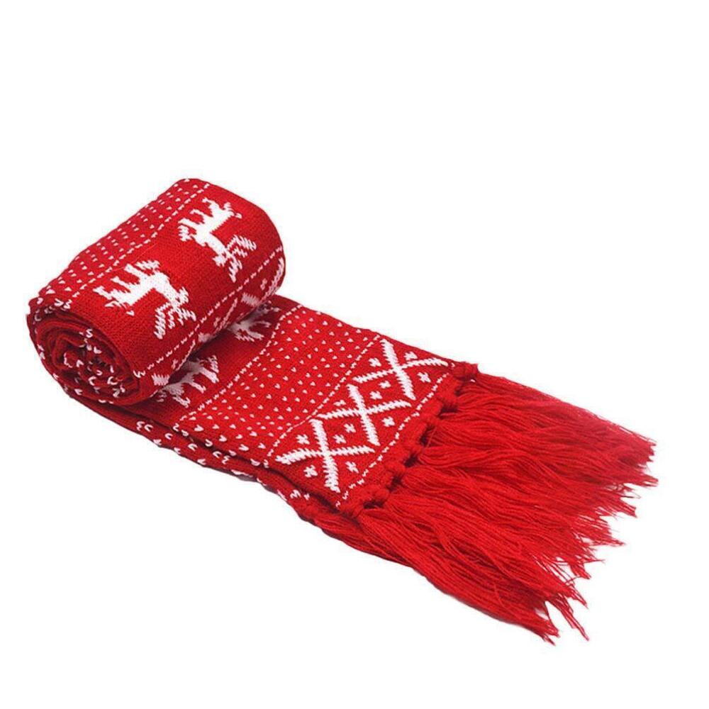 2347 Christmas Scarf Christmas Reindeer Snowflake Scarf Winter Warm Knitted
